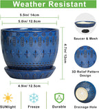 G EPGardening Plant Pot 5 Inch - Ceramic Planter for Indoor Plants Outdoor, Succulent Orchid Pot with Drainage Hole and Saucer, Round Flower Pot for Home Decor, Blue