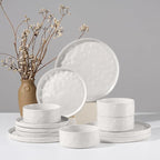 HaWare Dinnerware Sets, 12-Piece Plates and Bowls Set, Stoneware Dish Set for 4, Ceramic Dinnerware for Home Restaurant, Chip and Scratch Resistant, Microwave and Dishwasher Safe, Speckled White