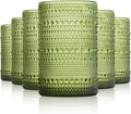 Hobnail Drinking Glasses Set of 6, Vintage Colored Glassware 14.5oz, Tall Beverage Glass Cups for Water, Juice, Cocktail (Green)