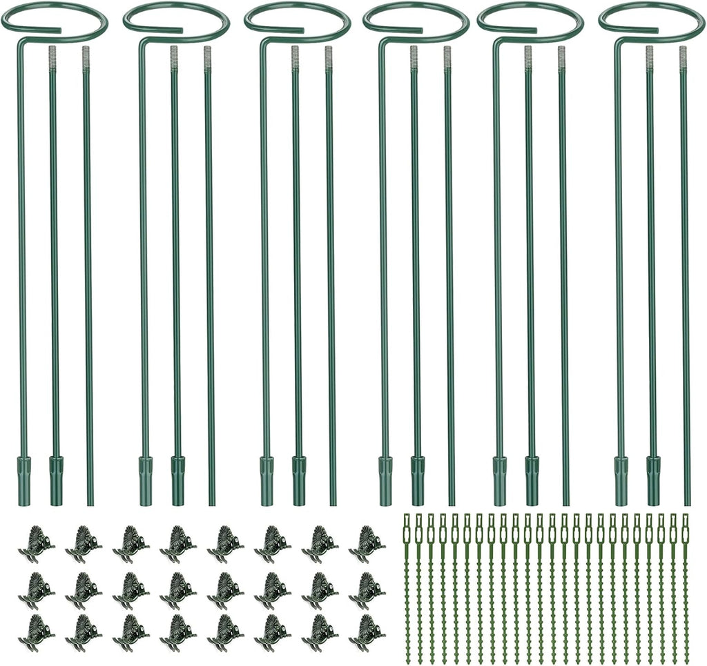 6 Pack (DIY) Plant Support Stakes, Three Sizes (12 or 24 or 36 inch) Plant Support Rings for Outdoor or Indoor, Garden Plant Stakes for Flowers Vegetable Roses Daffodils Tomatoes