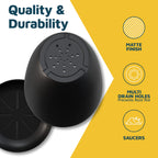 Lifemaster Plant Pots with Multi Drainage Holes - 10 Pieces Versatile, Sturdy Plastic, Stackable Design Home Decor Flower Pots for Indoor and Outdoor Gardening - Black
