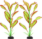 ALEGI Silk Aquarium Plants, 16 Inch Artificial Silk Plants Decorations for Fish Tank,Aquarium Décor Plastic Plants (Light Green with Red, 2 Pack)