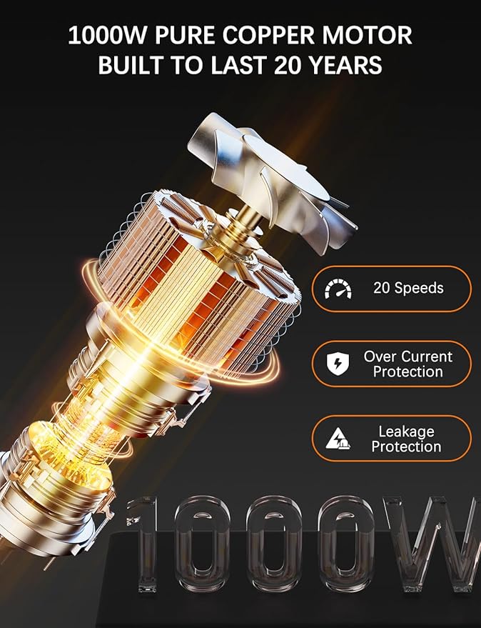 Immersion Blender Handheld GAVASTO Hand Blender,20 Speeds and Turbo Mode Hand Mixer, 3-in-1 Heavy Duty Copper Motor Stainless Steel