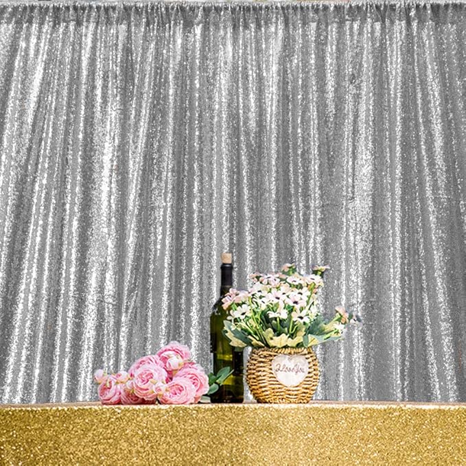 JYFLZQ Silver Sequin Backdrop Curtains 2ft x 8ft 4 Panel Glitter Photo Booth Backdrops Sparkly Photography Background Drapes for Parties Wedding Bridal Showers