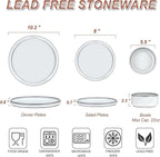 LIANYU Stoneware Dinnerware Dishes Sets for 4, 12 Piece Ceramic Plates and Bowls Dishware Set for Pasta Dessert Cereal, Rustic Terracotta Bottom, Microwave & Dishwasher Safe, Lucent White