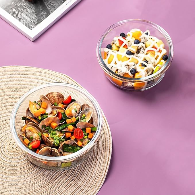 4Pack Round Glass Food Storage Containers With Lids, 1.5 Cup Round Meal Prep Bowls With Lids BPA-Free, Small Glass Food Containers for Soup Leftover, Microwave, Dishwasher, Freezer Safe