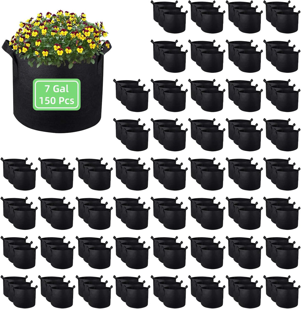 150 Pack 7 Gallon Grow Bags Garden Plant Grow Bag Aeration Fabric Pots with Handles Nonwoven Cloth Pots Planting Bags Garden Bags to Grow Vegetables Flowers Potatoes (7 Gal)