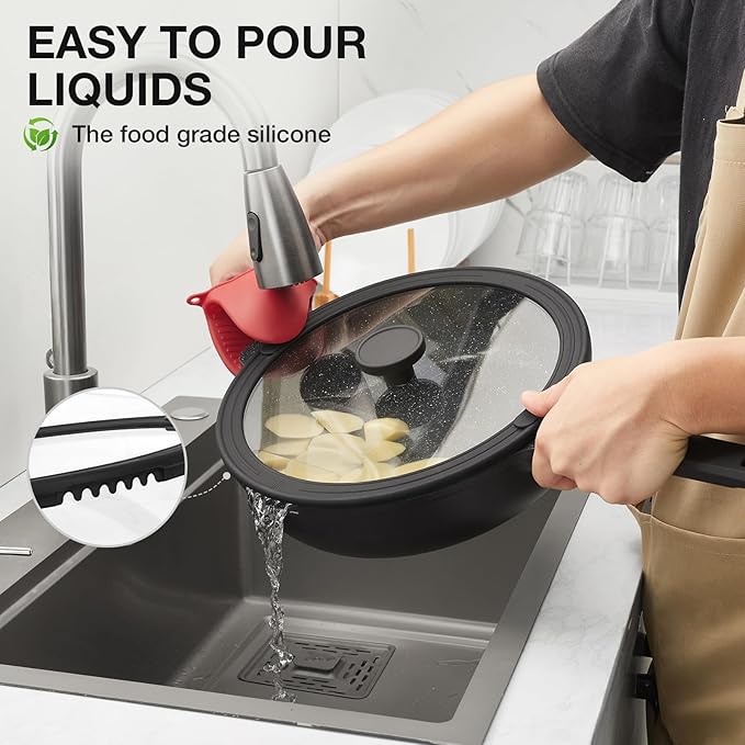 PekGema Nonstick Deep Frying Pan Skillet, Ceramic 12 Inch/4.5 Quart Saute Pan With Lid, Induction Pan, Healthy Non Toxic Cooking Pan With Helper Handle, PFOA PTFE FREE, Black