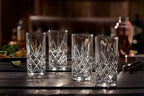Royalty Art Kinsley Tall Highball Glasses Set of 4, 12 Ounce Cups, Textured Designer Glassware for Drinking Water, Beer, or Soda, Trendy and Elegant Dishware, Dishwasher Safe (Hiball Set Of 4)