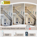 138'' Large Chandeliers for Living Room Modern Crystal Gold Chandeliers Spiral Staircase Pendant Light High Ceiling Lamp Fixture for Foyer Entrance Dimmable 2700-6000K