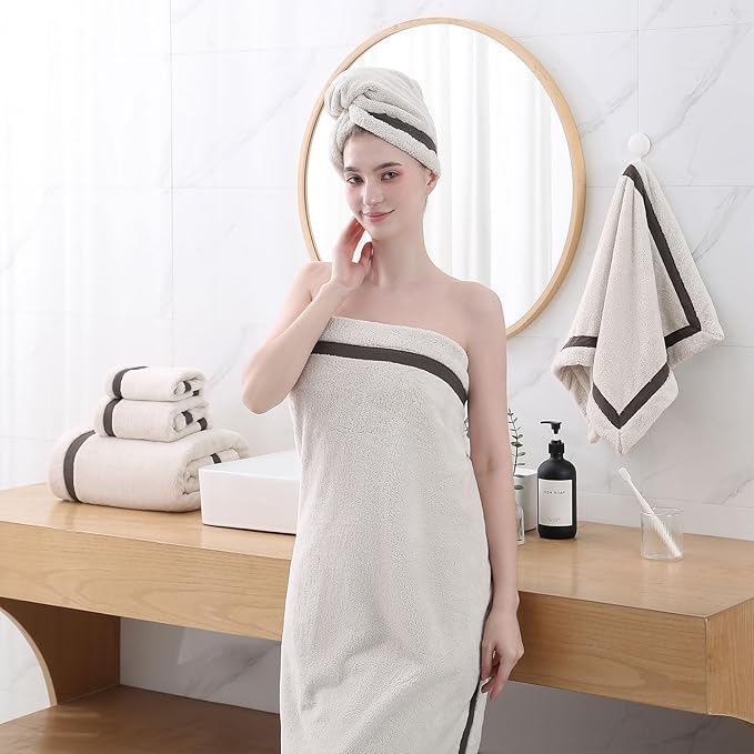 Bath Towel Set,Premium Microfiber Bathroom Towel-2 Extra Large Bath Sheets,2 Hand,2 Washcloths,Super Soft Highly Absorbent Luxury Shower Towels(Cream, 6Piece)