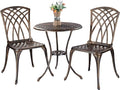 Bistro Set 3 Piece Cast Aluminum Patio Furniture Sets 2 Chairs and 1 Round Table with Umbrella Hole for Outdoor, Patio Balcony, Bronze