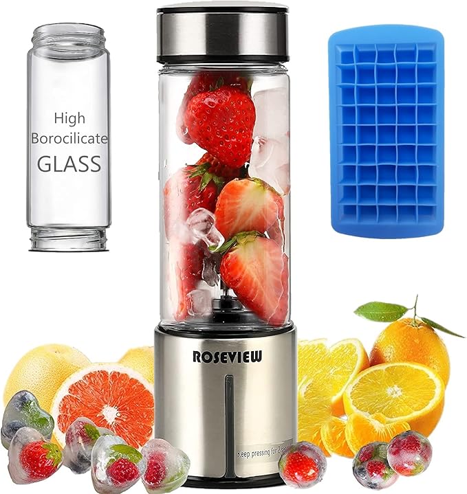 Portable Smoothie blender Glass bottle Mini USB rechargeable 2 battery Handheld Shakes blend Cup USB juicer Cordless (BlackSteel)