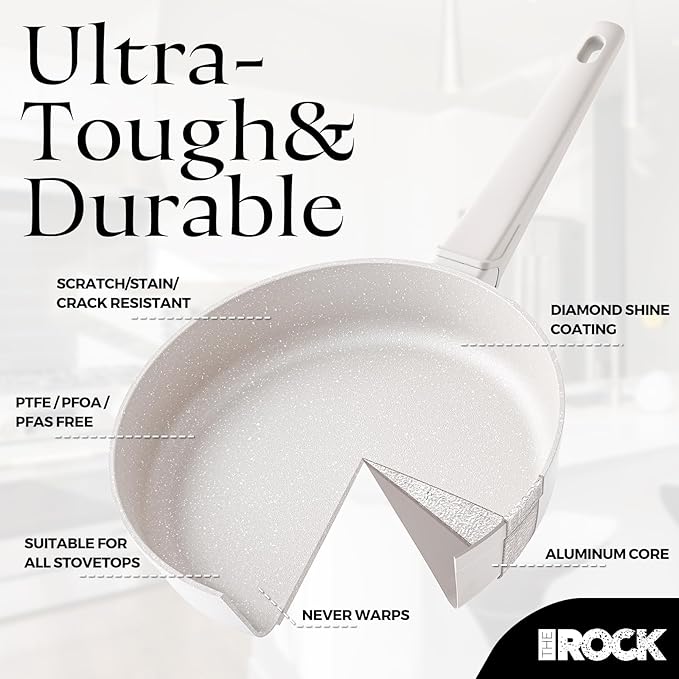 THE ROCK SOHO 11-Inch Ceramic Non Stick Frying Pan – Nothing Sticks, Never Warps, Lasts Longer, Non Toxic Skillet with Heat-Resistant Handle, PTFE PFOA & PFAS Free, Oven & Dishwasher Safe, Cream