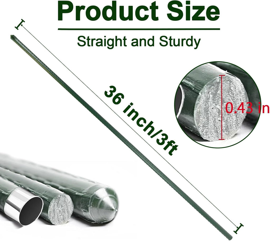 Garden Stakes 3ft, 3 Feet Metal Plant Stakes 30 Pack for Gardening and Farm, Plastic Coated Plant Support for Tomato, Cucumber, Bean, Flower, Potted and More Climbing Plants