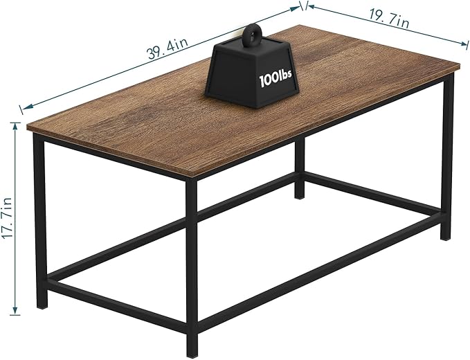 SAYGOER Coffee Table Simple Modern Rectangular Center Table Open Space Minimalist for Living Room Home Office Industrial Cocktail Tables, 39.37 x 19.69 x 17.72, Dark Walnut
