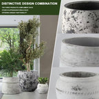 Craft flowerpots 18"+13"+9" Dia Round Concrete Planter Set of 3 Large Outdoor/Indoor Planter Pots Containers with Drainage Holes and Rubber Plug for Home Garden (White, Large)