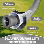 YOTOO Heavy Duty Hybrid Garden Water Hose 5/8-Inch by 50-Feet 150 PSI Kink Resistant, Flexible with Swivel Grip Handle and 3/4" GHT Solid Brass Fittings, Gray