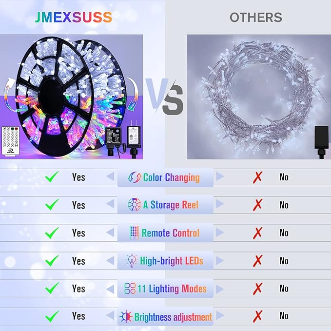 JMEXSUSS 500 LED Color Changing String Lights, 163FT White & Multicolor Christmas String Lights with Remote, Outdoor Christmas Lights Plug in for Tree House Indoor Outdoor Xmas Decor