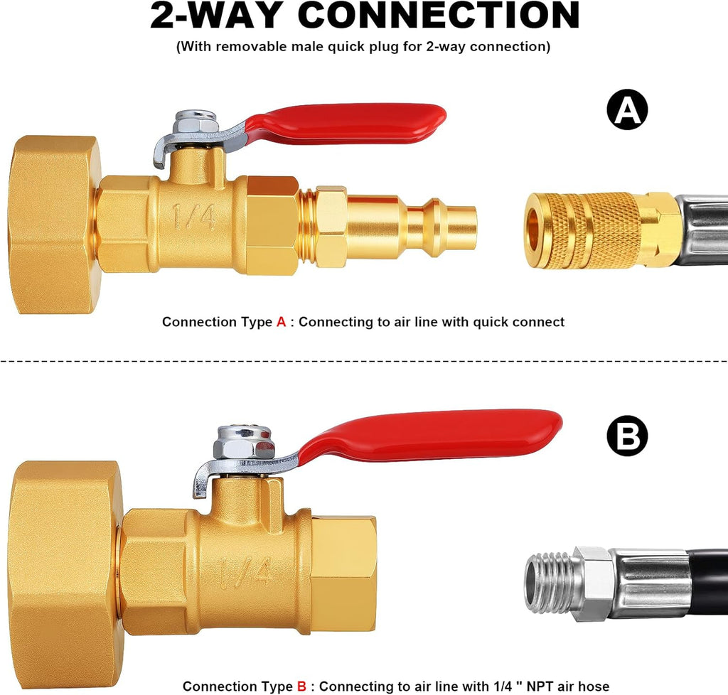 RV Winterize Blowout Adapter with 1/4" Quick Connect Plug and 3/4" Garden Water Hose Threading with Valve (4 Pack)