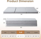 Foldable Mattress, 4 Inch Memory Foam Guest Floor Mat, Tri Folding Portable Mattress for Kids and Adults, Washable Cover, Non-Slip Design, Full Grey (Size: 53" L x 74" W x 4" Th)