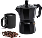 Mixpresso Black 3 Cup Moka Pot Cuban Coffee Maker, Moka Pot for Gas, Electric Stove Top, Classic Italian Coffee Maker, Stovetop Espresso Maker, Camping Pot Makes 3 Espresso Cup 5 Oz - Mug 4.4 Oz