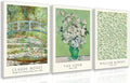 FASWQ Framed Monet Van Gogh William Morris Wall Art, Grass Botanical Wall Decor, Mid Century Impressionist Canvas Paintings, Modern Green Landscape Poster Print for Living Room Bedroom 16"x24"x3