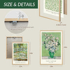 FASWQ Wood Framed Monet Van Gogh William Morris Wall Art, Grass Botanical Wall Decor, Mid Century Impressionist Canvas Paintings, Modern Green Landscape Poster Print for Living Room Bedroom 12"x16"x3
