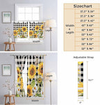 Sunflowers Bedroom Curtains 72 Inch Length, Window Curtains Tab Top, Yellow Flowers Butterfly Farmhouse Black Plaid Light Filtering Window Treatments Drapes 52"x72" 2 Panel