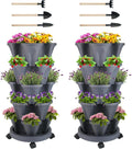 Vertical Planter 5 Tier Stackable Planters Garden Planters Strawberry Herb Flower and Vegetable Planter Indoor Outdoor Gardening Pots with Removable Wheels and Tools