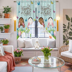 Swag Curtain Valances for Kitchen Windows,Happy Easter Bunny Butt Egg Floral Short Rod Pocket Window Valance,Spring Plant on Aqua Wood Swag Topper for Bedroom Living Room,2 Panels 36x63in