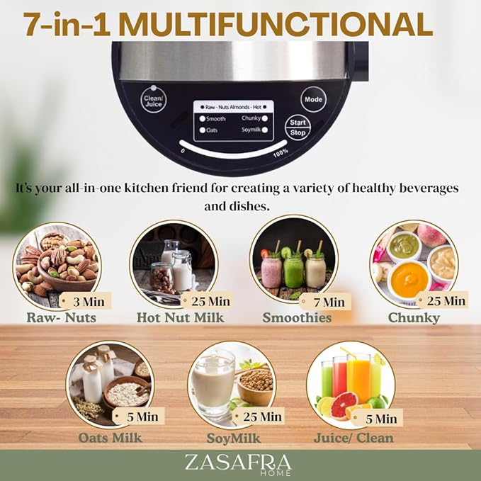 Upgraded 50oz Nut Almond Milk Maker Machine (Built-in Strainer Filter), 7 in 1 Multifunctional, Creamy Homemade Soy, Oat, Coconut, Plant Based Milks and Non-Dairy Beverages, 5-6 Cups per Batch