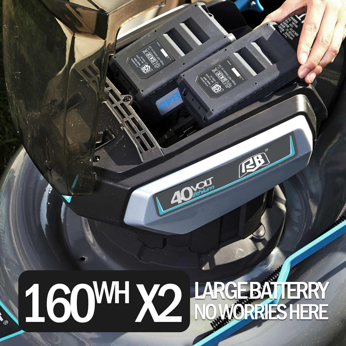 RB 80V Battery Power Lawn Mower 18” Cordless 7 Cutting Heights Adjustable Lawnmower Brushless Motor Low Noise 4 in 1 Push Mower with Fast Charger and 2 x40V 4.0AH Battery