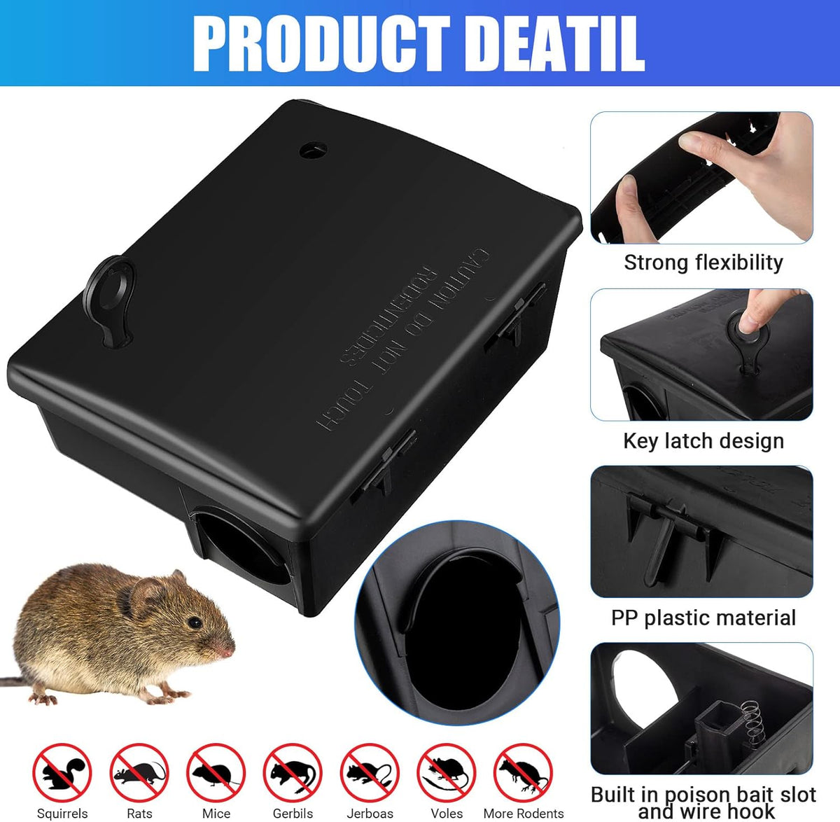 Qualirey 4 Pack Rat Bait Stations Large Rodent with Key Reusable Mouse Stations Mice Blocks Heavy Duty Boxes for Outdoor Rodents Mice Blocks, Bait Not Included, Black (9.8 x 7.5 x 3.9 Inches)