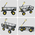 900 lbs Steel Garden Cart, Heavy Duty Yard Utility Wagon with 10" Pneumatic Tires, Removable Mesh Sides and 180° Rotating Anti-Slip Handle