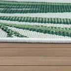 Outdoor Rug Green Beige with Palm Leaf Pattern for Patio Terrace Flat Weave, Size: 6'7" x 9'6"