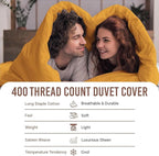 Pizuna Pure 100% Cotton Full Duvet Cover Set, Luxurious 400 Thread Count Long Staple Cotton Sateen Weave with Button Closure (Combed Honey Gold Cotton Duvet Cover Full)