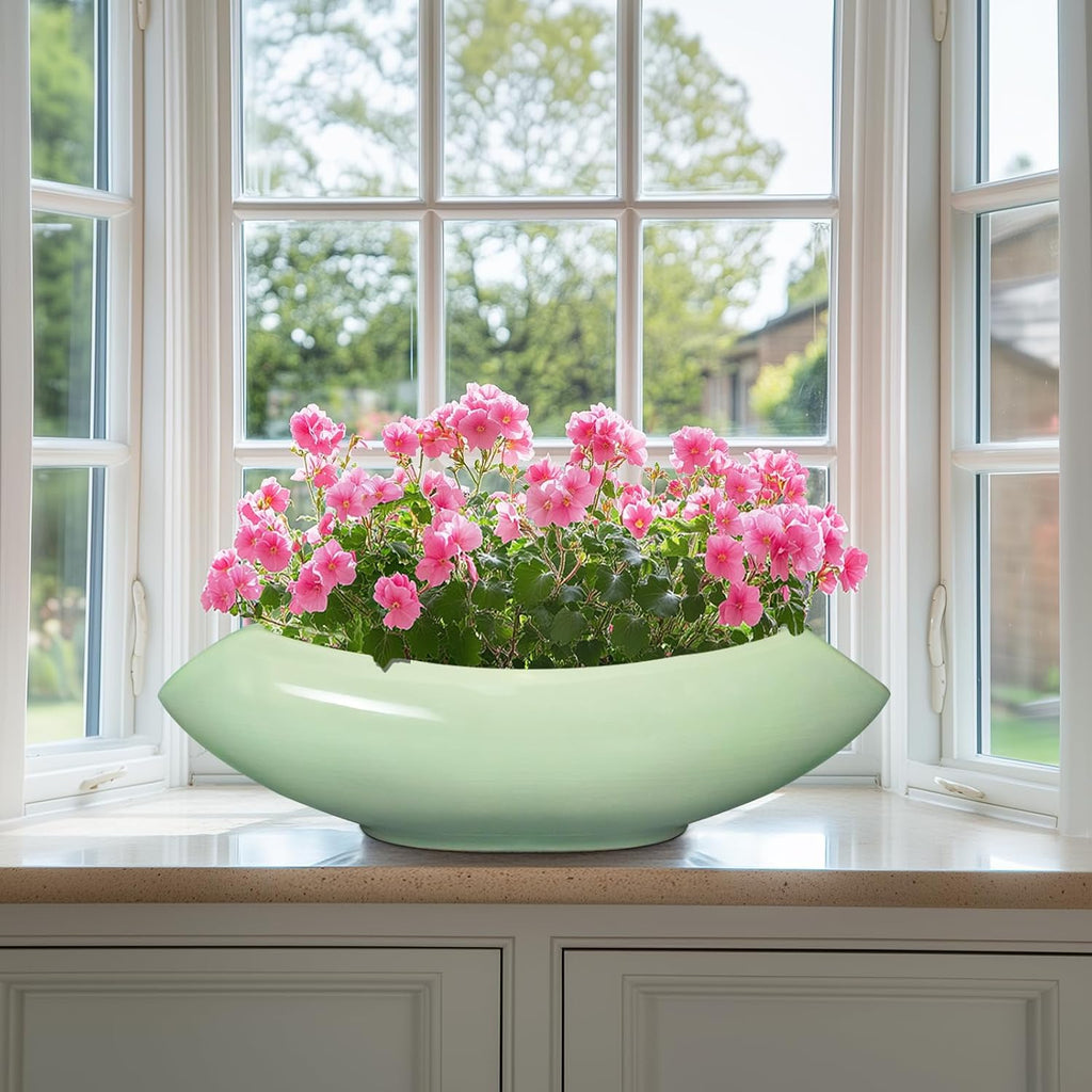 Ceramic Bonsai Pots - Large Succulent Planter 18 Inch Plant Pot Indoor Succulent Pot with Drainage Hole Outdoor Planter Bonsai Tree Pot for House Home Garden Decor Green