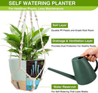 LEWESU Set of 2 Hanging Planters for Indoor Plants with Self Watering Includes Hanging Pots and 2 Types Plant Hangers, Outdoor Hanging Baskets Holder for Home Garden, 10 Inch Sage Green