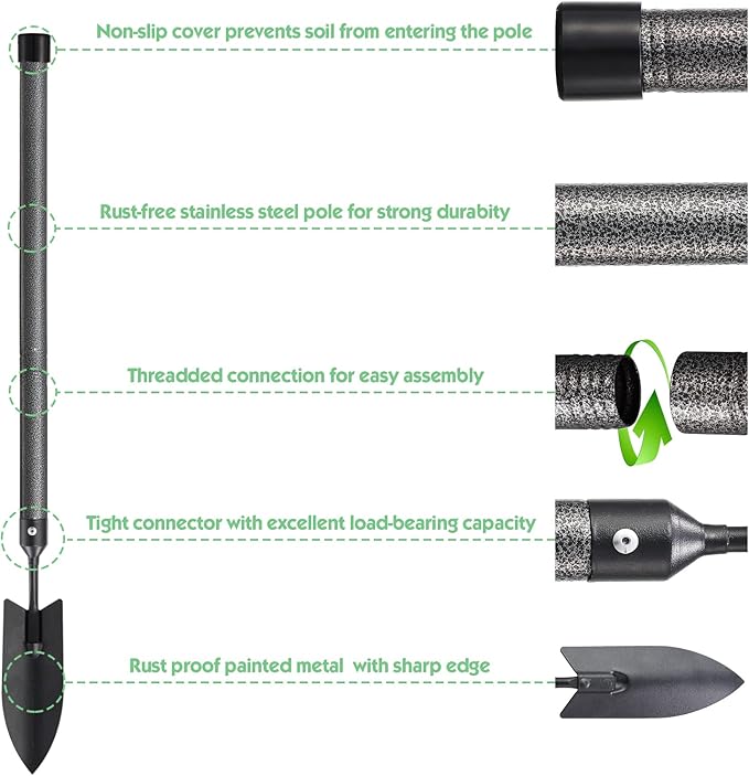 Garden Tools Set 5 Piece with Extended Handle, Heavy Duty Garden Tools Set, Ideal Gardening Tool Kit Gifts for Parents and Kids Including Trowels, Hand rake, Weeder, Pruning Shears