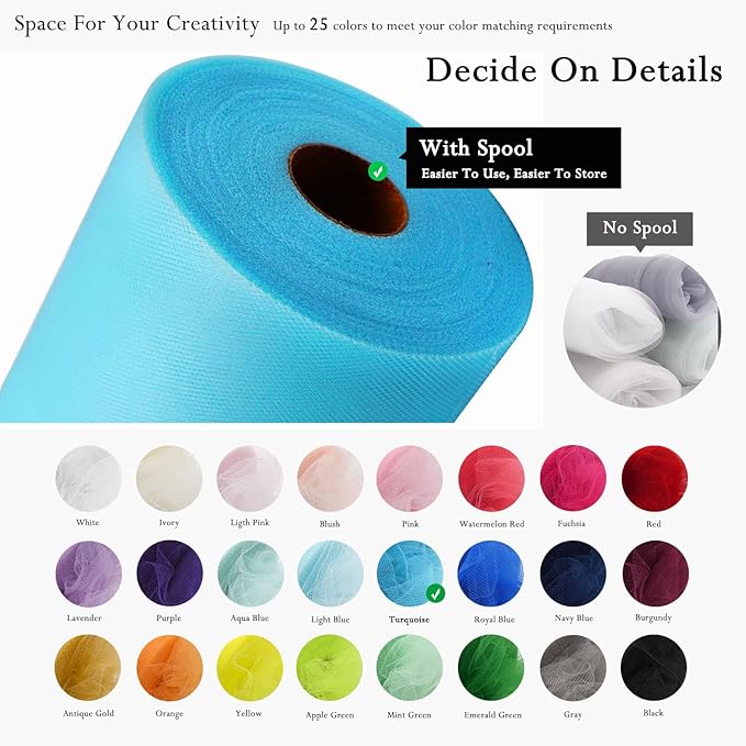 Turquoise Tulle Fabric Rolls 54 Inch by 40 Yards Tulle Bolt Spool for Wedding Decorations DIY Tutu Baby Shower Table Skirt Ceiling Decor Birthday Party Craft Supplies