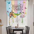 Tie Up Curtains,Happy Easter Rabbit Butt Egg on Daisy Leaf Adjustable Rod Pocket Window Shade Curtain Drape Bufferfly on Wood Barn Tie-Up Valance for Kitchen Bedroom Living Room Windows,46"x63"