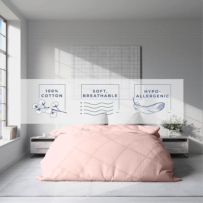 Kotton Culture 1 Pc Twin Size Duvet Cover Only -100% Egyptian Cotton Sateen 600 TC Ultra Soft Premium Durable Comforter Cover Zipper Closure & Corner Ties (Pink Blush, Twin/Twin XL 68" X 90")