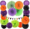 Black Purple Orange-Green Halloween Party-Decorations - 20pcs Paper Lanterns Fans,Tissue Pom Poms,Honeycomb Balls,Hotel Transylvania Hocus Pocus Birthday Baby Bridal Shower Wedding Decor Burgleda