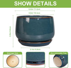 G EPGardening Ceramic Pots for Plants - 4 inch Plant Pots for Indoor Outdoor, Small Planter with Drainage Hole & Tray, Modern Succulent Pots, Round Planter, Office Decor, Home Gifts, Retro Blue
