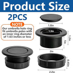 DECOHS 2 Pcs 2 Inch Parasol Umbrella Hole Ring Plug and Cap Set, Thicker Patio Table Hole Cover Insert, Deck Table Umbrella Holes Plug Replacement Parts for Outdoor Patio Table Garden Yard