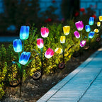 Veesee Solar Garden Outdoor Flower Light, Powered Stake for Decorative Landscape Lawn Yard Patio LED Lighting (Tulip-Purple, 2Pack)