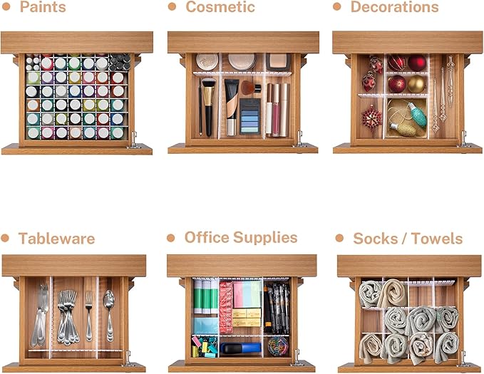 MaidMAX 15pc Drawer Dividers - Adjustable Organizers for Clothes, Underwear, Makeup, Kitchen Utensils & Tools - 16' x 2.7' DIY Dresser Drawer Separators for Bedroom, Kitchen, Office