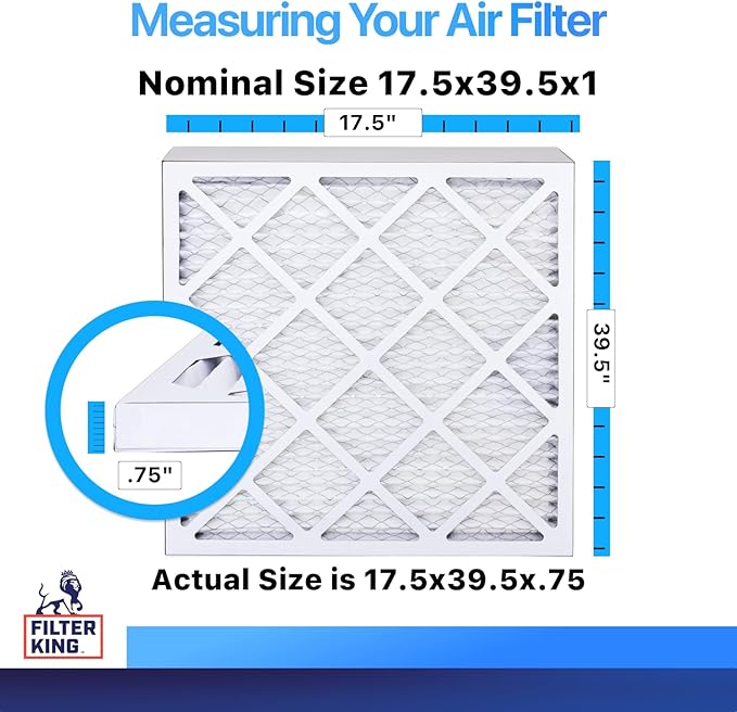 Filter King 17.5x39.5x1 Air Filter | 4-PACK | MERV 8 HVAC Pleated A/C Furnace Filters | MADE IN USA | Actual Size: 17.5 x 39.5 x .75"