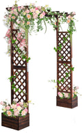 VINGLI Wooden Garden Arbor with Planter, Wedding Arch for Ceremony, Wood Garden Arbour Trellis for Plant Climbing, Pergola for Garden Backyard, Lawn, Outdoor (Carbonized Wood)